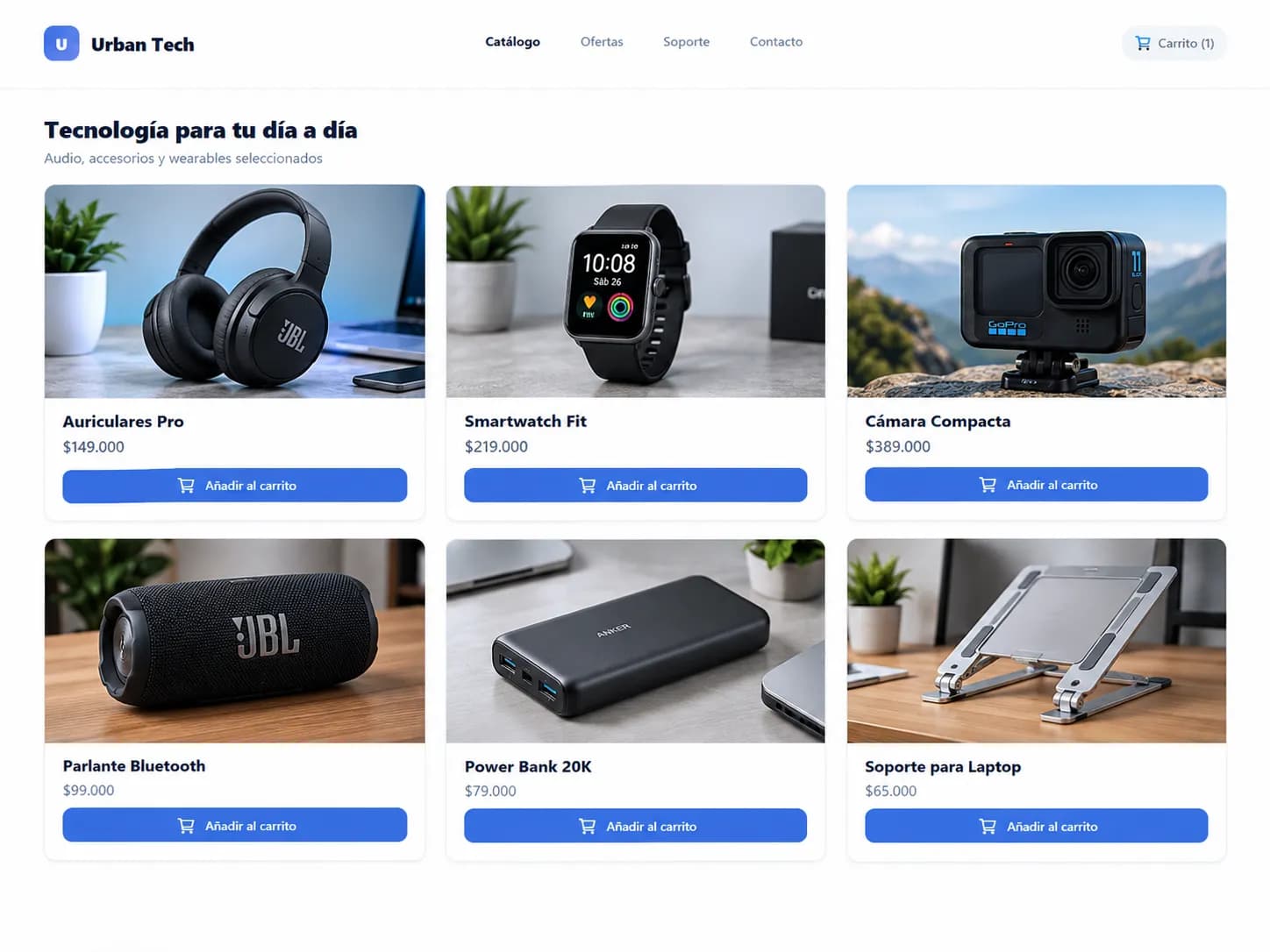 Catálogo de ejemplo de una tienda de tecnología creada con Jshopp